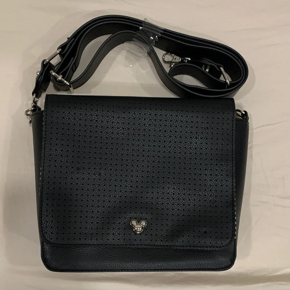 Disney Flare Crossbody Pin Bag in Black with Mickey Mouse Logo - Picture 1 of 10